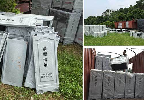  欣方圳仿大理石垃圾桶廠家為清遠(yuǎn)高校送貨上門。